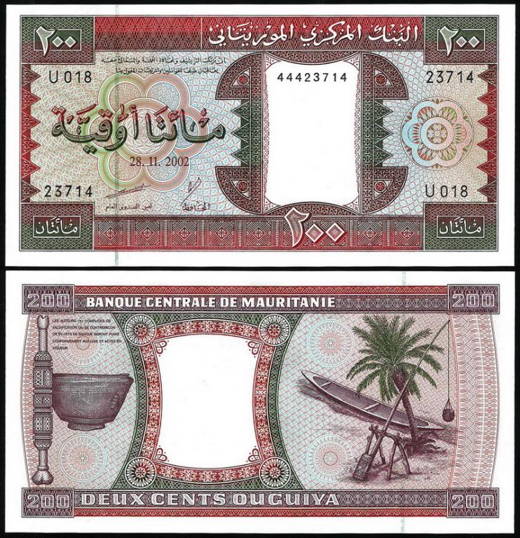 Мавритания 200 угий 2002 год. UNC