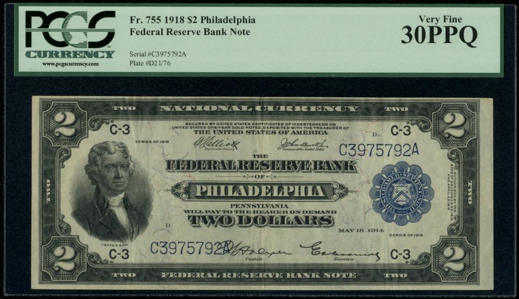США. FRBN. 2 доллара 1918 г. Филадельфия.
