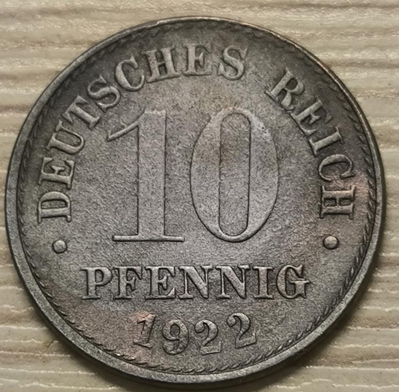 Германия, 10 пфеннигов 1922 г. E. XF-