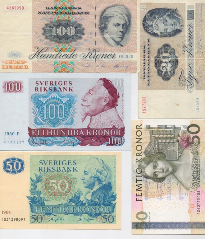 ДАНИЯ И ШВЕЦИЯ : 100, 100, 50, 50, 20 КРОН