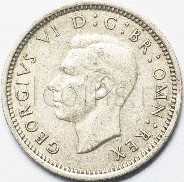 Великобритания 3 пенса 1937 1945 Георг VI km848 серебро VF XF 91311