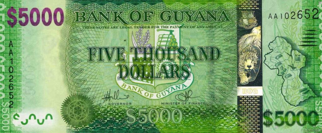 Гайана 5000 долларов 2013 год ПРЕСС/UNC