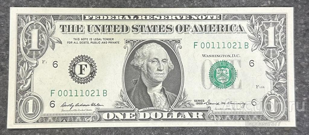 США 1 ДОЛЛАР 1969  6F  ( АТЛАНТА ) БЛОК F-B  "UNC!!!" (см.фото)