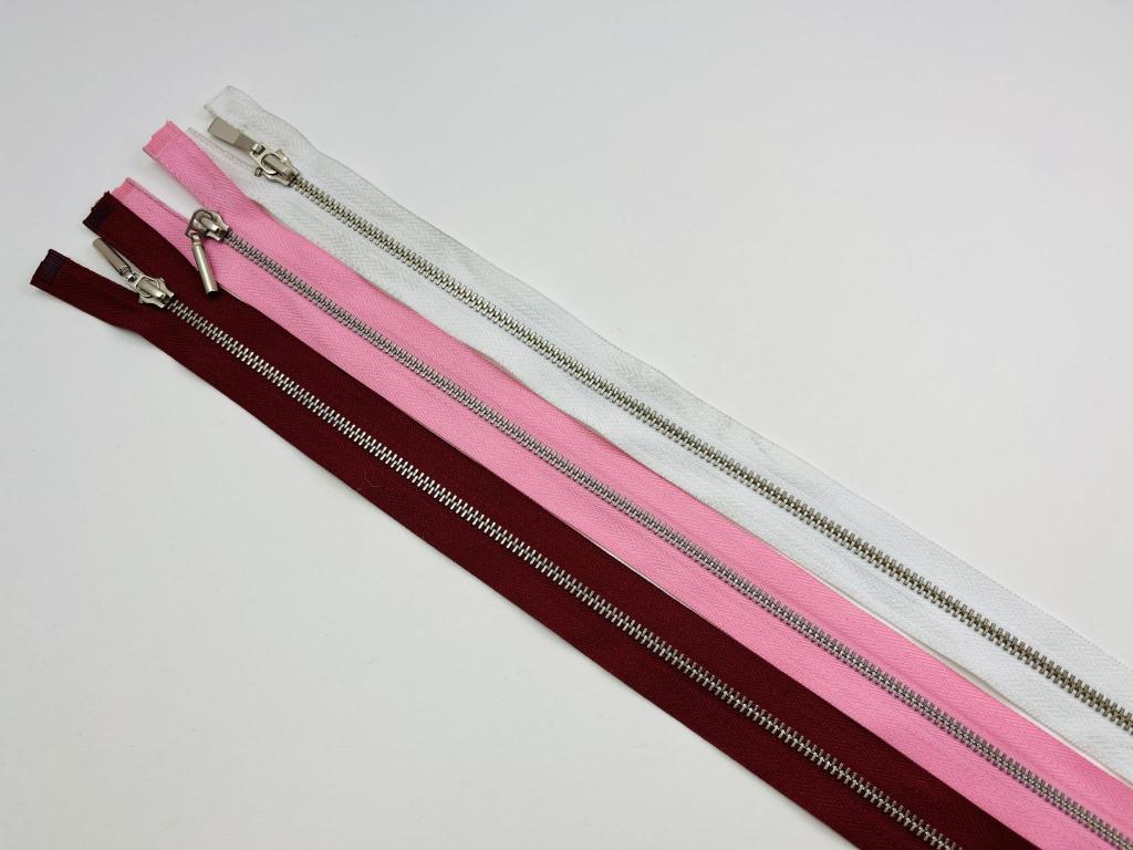 Набор из 3 металлических молний. 45 см. Белый, розовый, красный 