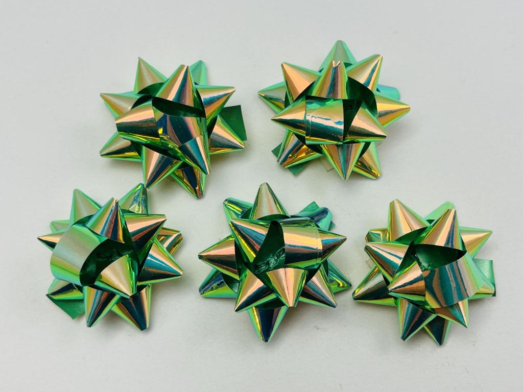 Набор из 5 бантиков. Зеленый с переливом 