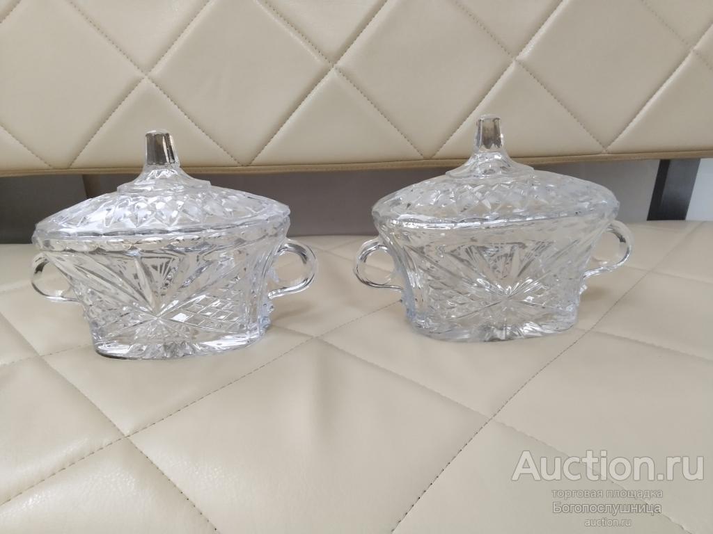 Ваза, конфетница, сахарница с крышкой. Хрусталь. 1970-1990гг. 2 шт.