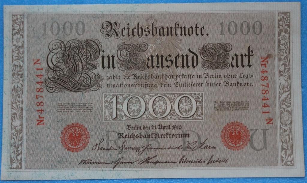 Германия Империя 1000 марок 1910 г. UNC