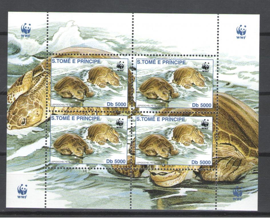 Сан Томе 2001г.  Морские черепахи , лист, WWF. MNH.
