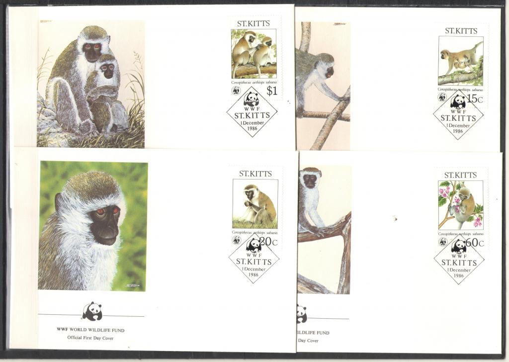 Сен Киттс 1986г.  Мартышки , 4 КПД, WWF.