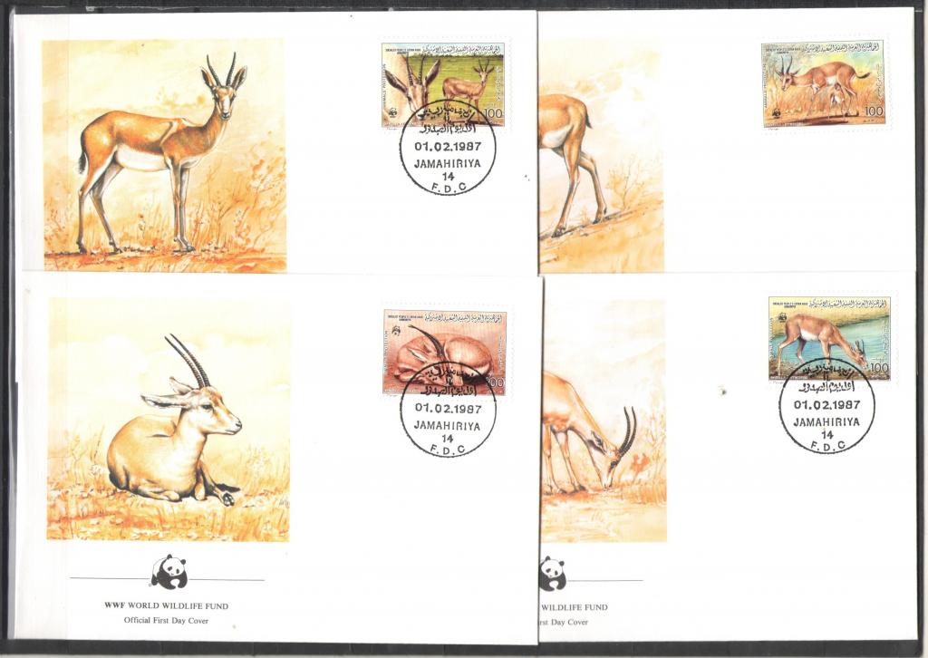 Ливия 1987г.  Антилопы , 4 КПД, WWF.