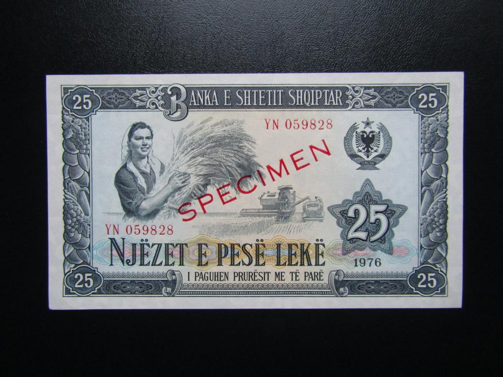 Албания - 25 лек 1976г. UNC. Образец. SPECIMEN.