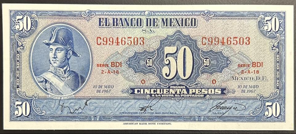 Мексика 50 песо 1967 год ПРЕСС/UNC