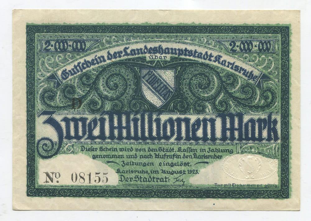 ГЕРМАНИЯ/КАРЛСРУЭ 2000000 МАРОК 1923