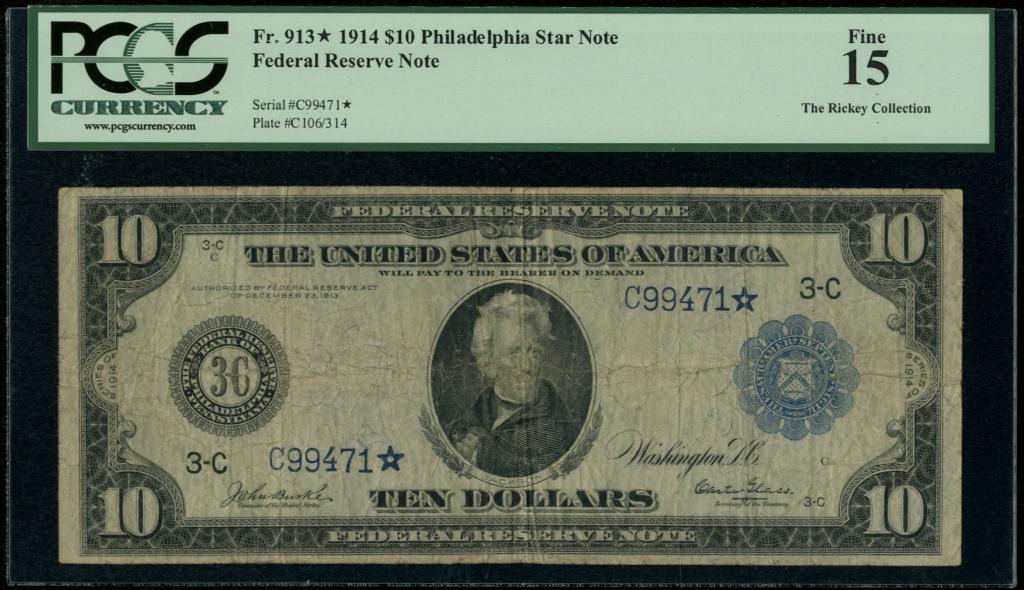 США. 10 долларов 1914 г. Филадельфия. Замещенная серия!