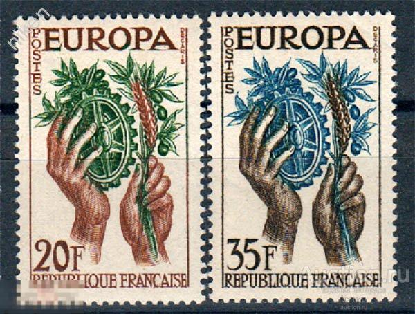 ФРАНЦИЯ 1957 ЕВРОПА СЕПТ МИР И ПРОЦВЕТАНИЕ ФЛОРА ОЛИВКОВАЯ ВЕТВЬ 64-221