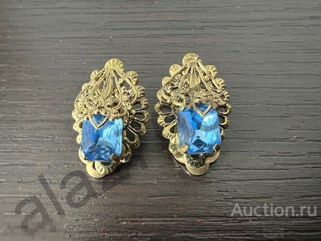 Клипсы винтажные с камнем скань, СССР 60-70 годы, ОЧЕНЬ КРАСИВЫЕ!