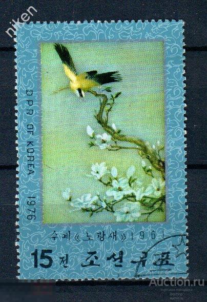 КОРЕЯ КНДР 1976 КУЛЬТУРА ИСКУССТВО ГОБЕЛЕН ФАУНА ПТИЦЫ ИВОЛГА  57-1-171