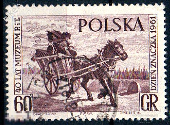 ПОЛЬША 1961 40 ЛЕТ МУЗЕЮ ПОЧТЫ ПОЧТОВАЯ КАРЕТА ПОЧТОВЫЙ РОЖОК 46-1-284