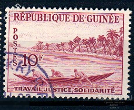 ГВИНЕЯ 1959 ЛАНДШАФТ ПАЛЬМЫ РЫБАЦКИЕ ЛОДКИ РЫБАКИ 60-2-42