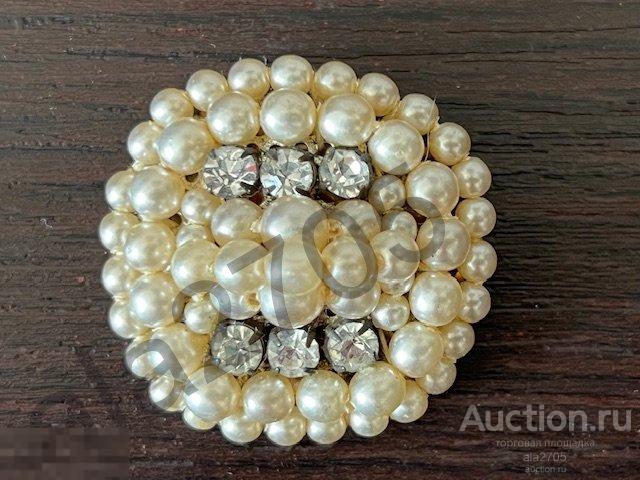 Брошь, иск.жемчуг, стразы, винтаж, СССР