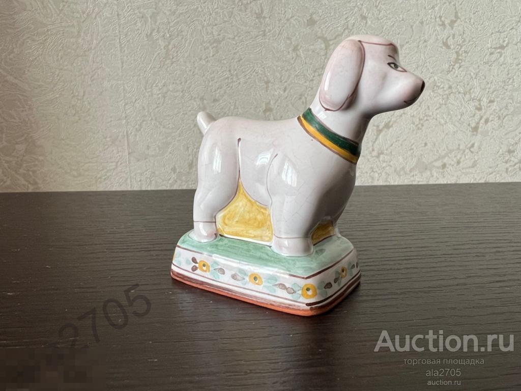 Фарфоровая статуэтка Пудель цветная Гжель, GZHEL HAND MADE IN RUSSIA 1980 годы.