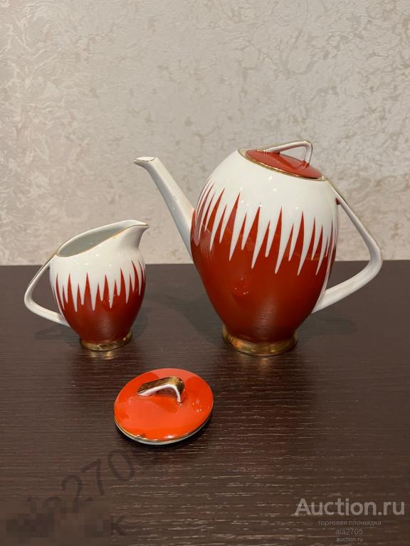 Кофейный сервиз "РАДУГА", BREMER & SCHMIDT (Germany) клеймо 1930 - 1972 гг. чайник, кофейник, сливоч