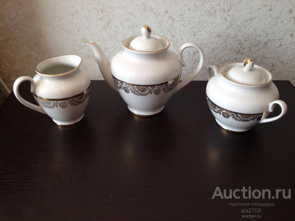 Чайный сервиз Золотой фриз на белом, ЛФЗ 70 годы, остатки