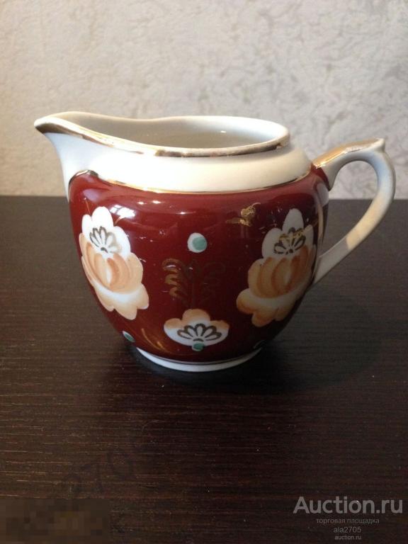 Молочник, сливочник терракотовый с зеленой точкой ДФЗ Вербилки, 1954г.