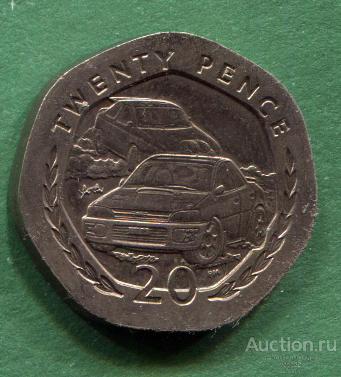 Мэн 20 пенсов 1998 год Елизавета II Авто Субару редкая отличная