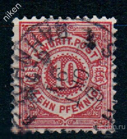 ВЮРТЕМБЕРГ 1878 СТАНДАРТ КЛАССИКА ПОЧТОВЫЙ ШТЕМПЕЛЬ 6 ЕВРО СТАРИННЫЕ МАРКИ  14 1 64