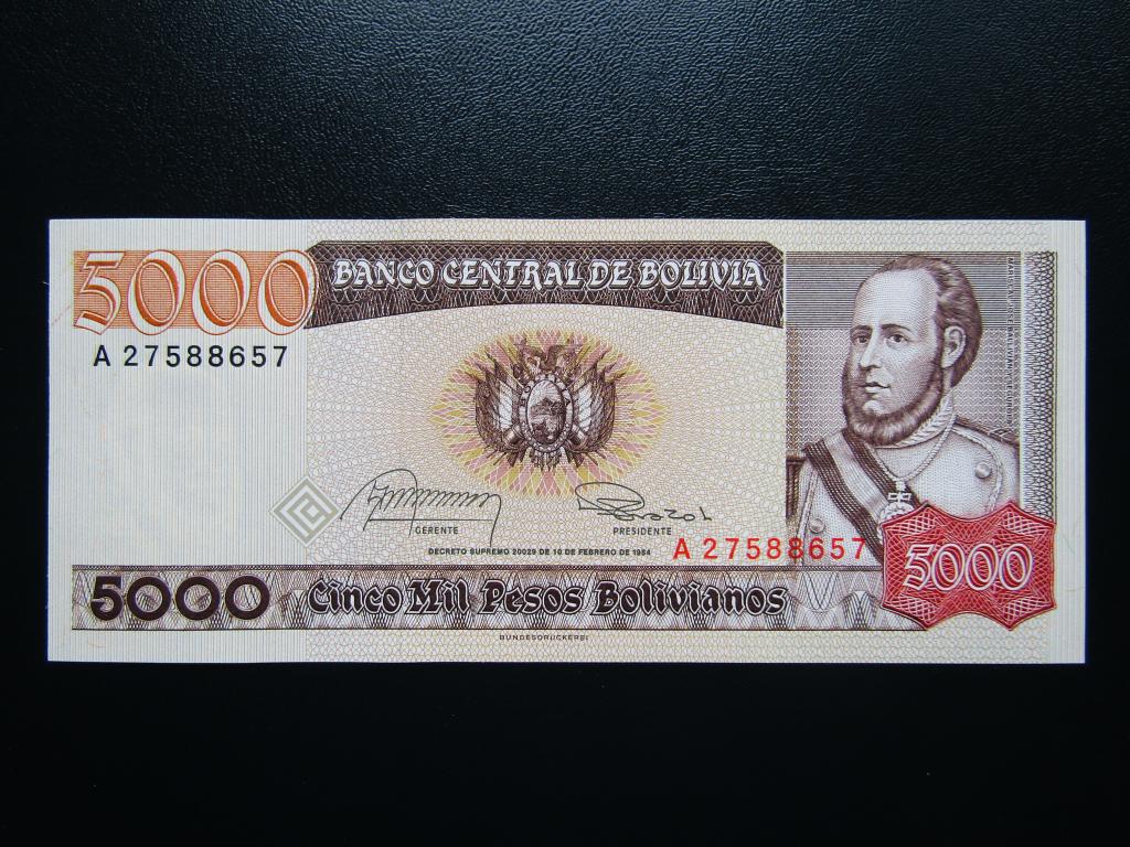 Боливия  - 5000 песо боливиано 1984г. UNC.