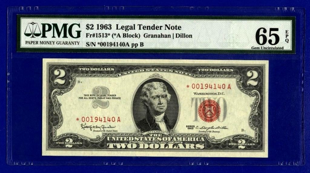 США 2 доллара 1963г  Star * 00194140 A     слаб PMG 65 EPQ