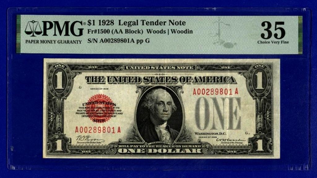 США 1 доллар 1928г  A 00289801 A     слаб PMG 35
