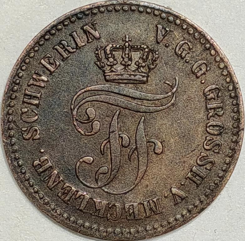 1 пфенниг. МЕКЛЕНБУРГ-ШВЕРИН.1872г.