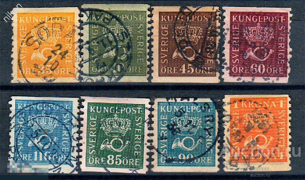 ШВЕЦИЯ 1921-1936 СТАНДАРТ ПОЧТОВЫЙ РОЖОК ШТЕМПЕЛЬ Т 25 1 97