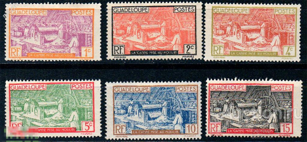 ФРАНЦУЗСКАЯ ГВАДЕЛУПА 1928 КОЛОНИИ САХАРНАЯ ФАБРИКА МАНУФАКТУРА ФИЛГЕОГРАФИЯ 37-2-316