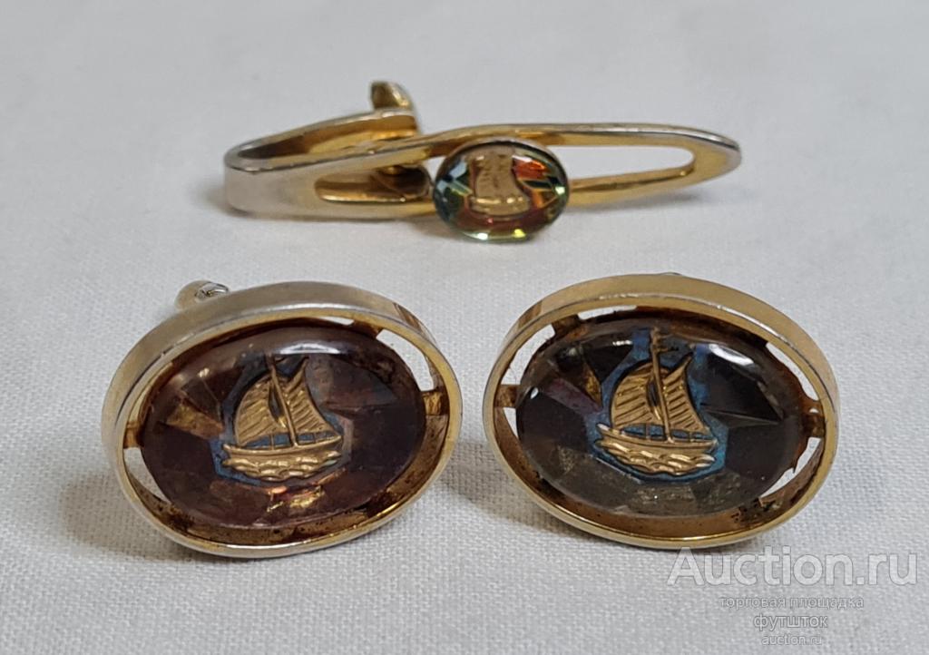 ЗАПОНКИ + ЗАКОЛКА ЗАЖИМ ДЛЯ ГАЛСТУКА ПАРУСНИК ВРЕМЕН СССР / 53 57