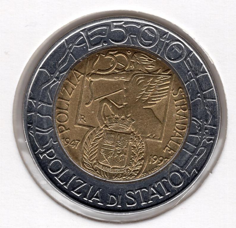 500 лир - Италия - 1997 - Полиция - биметалл - KM#187 - UNC
