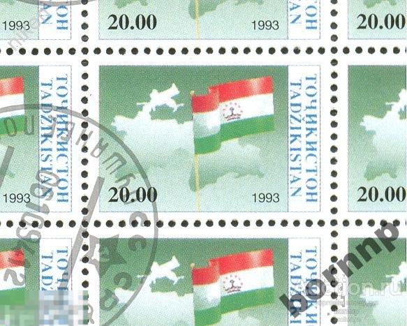 ТАДЖИКИСТАН 1993 СНГ СТАНДАРТНЫЙ ВЫПУСК КАРТА ФЛАГ 1 МАРКА КОНВ 6-1143