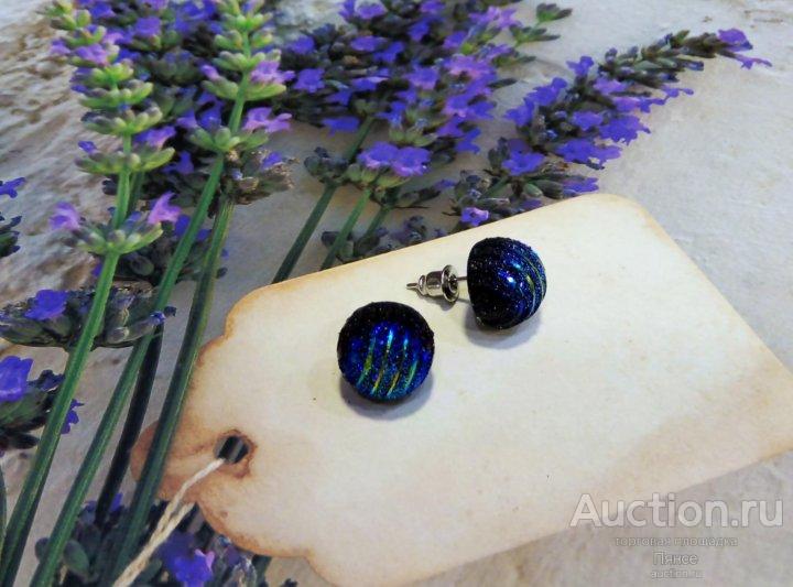 Пусеты "Круг" с блёстками, d=1 см.