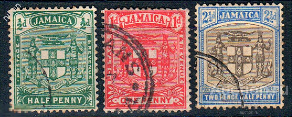 ЯМАЙКА 1903 БРИТАНСКИЕ КОЛОНИИ СТАНДАРТ ГЕРБ КРЕСТ ИНДЕЙЦЫ СТАРИННЫЕ МАРКИ 25 2 29
