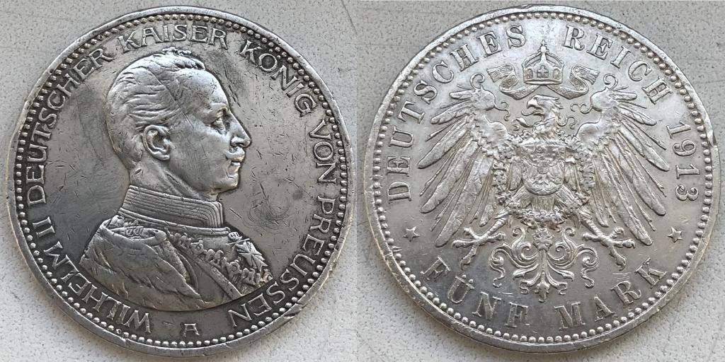 5 марок 1913 г. Вильгельм II. Германская империя, Пруссия