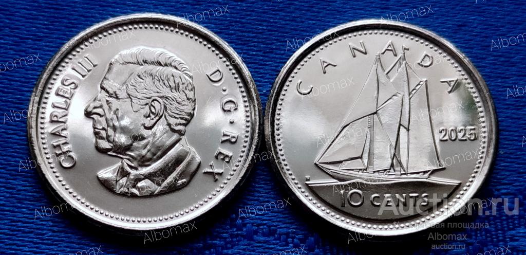 Канада 10 центов 2025г UNC Корабль, Парусник, Король Карл III