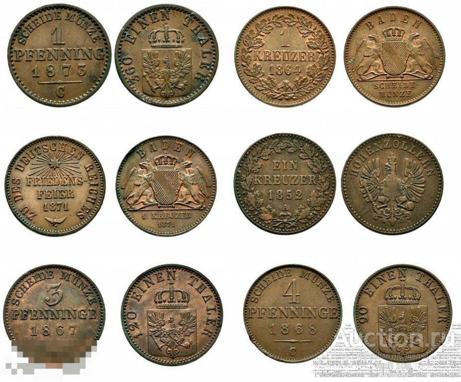 Германия. 6 Монет XIX века. UNC.