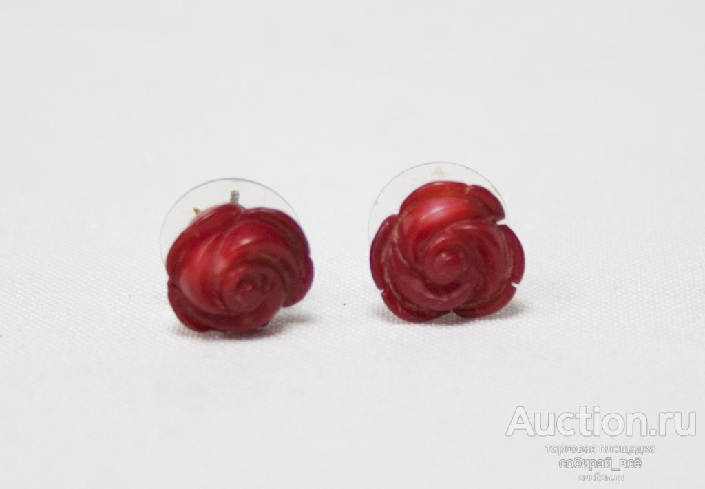 Серьги гвоздики коралл, диаметр 1,2 см  (25)