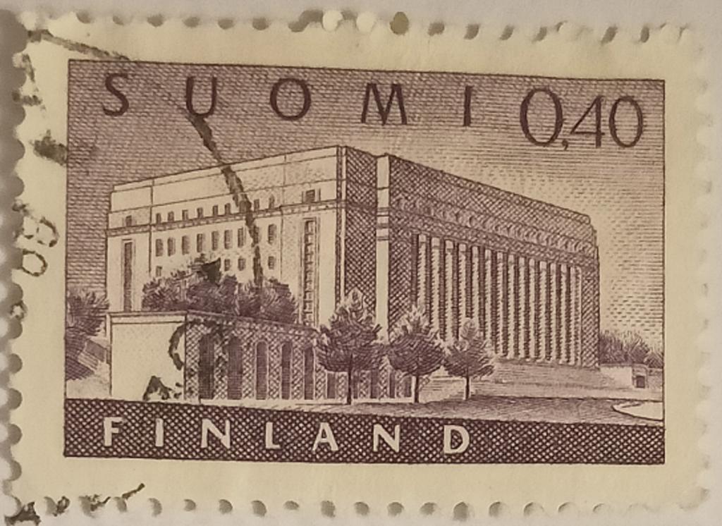Марка_Финляндии, 1963 г, Здание Парламента, 0,40 mk-Финская марка, Стандарт, Гашёная