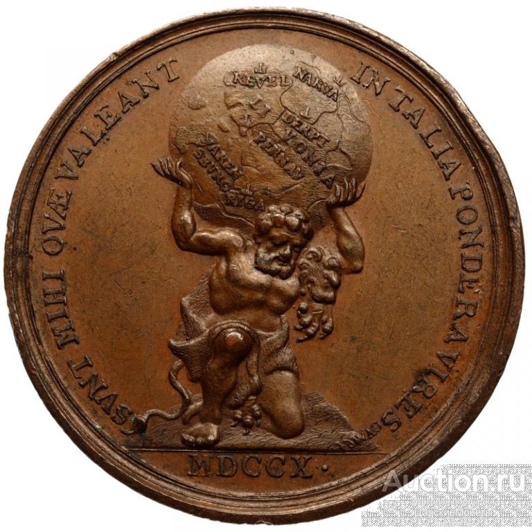 Медаль 1710 года. В память завоевания Лифляндии 1710 г. Д=48 мм. UNC.