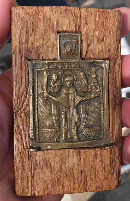 меднолитая иконка Николай Можайский, старообрядческий, 19 век