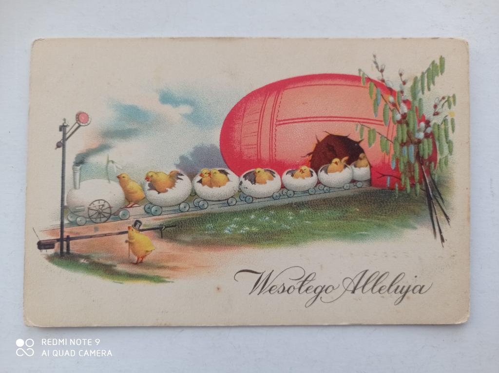 Открытка ПАСХАЛЬНАЯ ЦЫПЛЯТА. Польша. Подписана 1934 г.