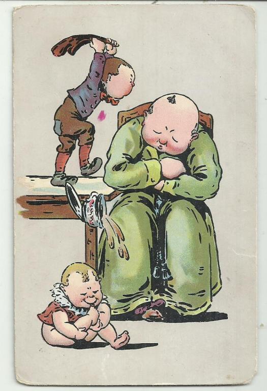 антикварная. УБИТЬ МУХУ!!!  ПАПА И ЕГО ДВА СЫНОЧКА. КАРАПУЗЫ. ИНОСТРАННЫЙ  ЮМОР.